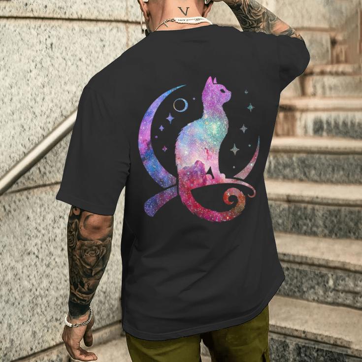 美しい宇宙星雲銀河猫のシルエット メンズTシャツ バックプリント 彼への贈り物