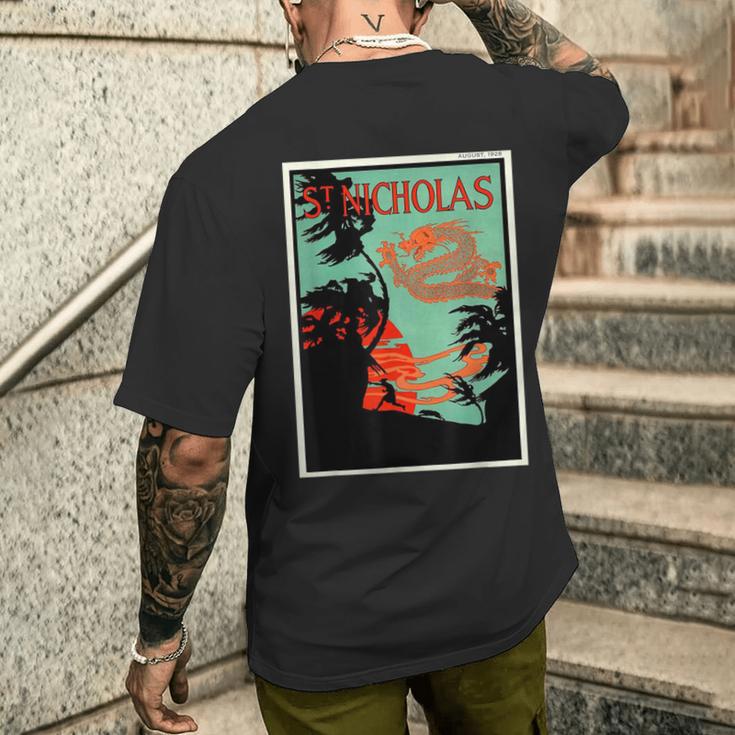 聖ニコルズ ドラゴン サンセット ヤシの木 グラフィック リトグラフ メンズTシャツ バックプリント 彼への贈り物