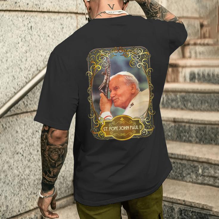 聖ローマ教皇ヨハネ・パウロ2世十字架 カトリック メンズTシャツ バックプリント 彼への贈り物