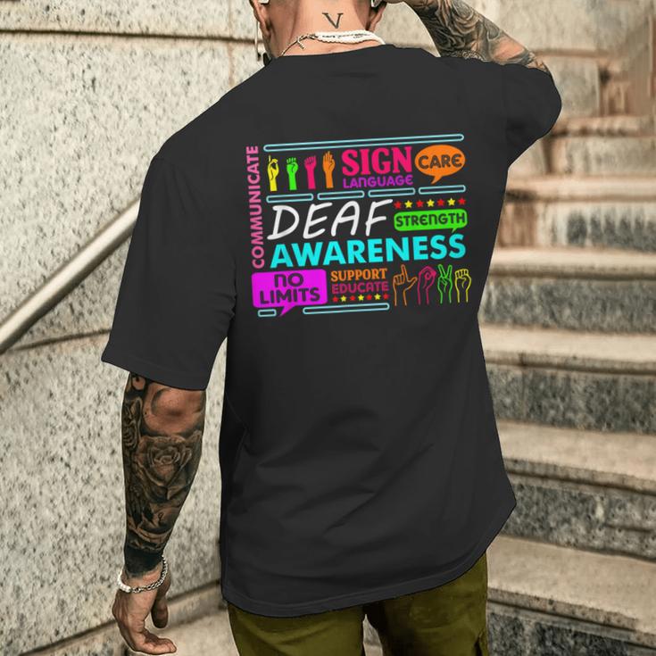 聴覚障害者啓発サイン 難聴 難聴 戦士 メンズTシャツ バックプリント 彼への贈り物