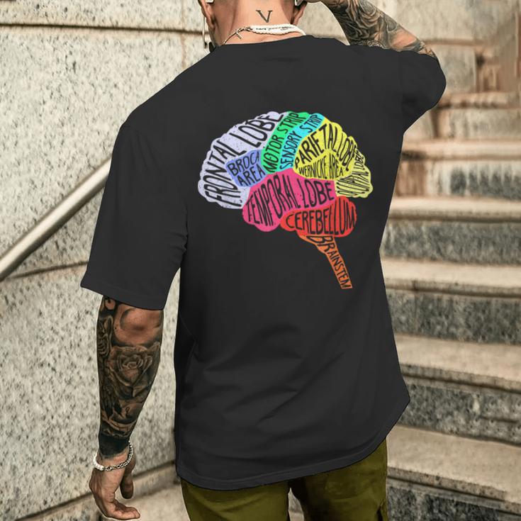 脳のパーツ 脳の解剖 脳科学 脳の地図 メンズTシャツ バックプリント 彼への贈り物