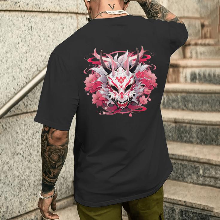 芸者にインスパイアされた日本のおにフラワーマスク メンズTシャツ バックプリント 彼への贈り物