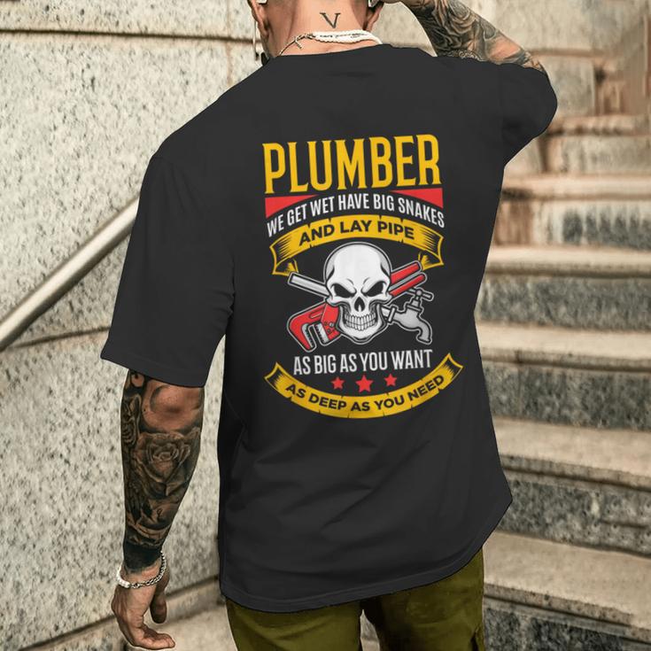配管レンチクールビンテージスカル配管工 メンズTシャツ バックプリント 彼への贈り物