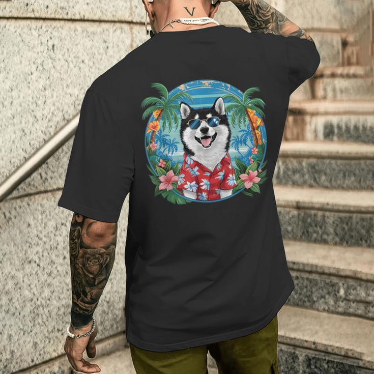 面白い 柴犬 夏 ハワイアン バイブ トロピカルビーチ メンズTシャツ バックプリント 彼への贈り物
