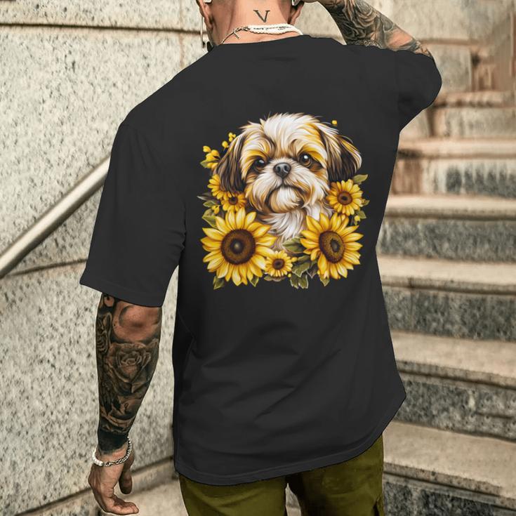 面白いtシャツ シーズー ひまわり わんこ メンズ 犬好き グッズ かわいい おもしろ 面白い 服 ネタ 長袖tシャツ メンズTシャツ バックプリント 彼への贈り物