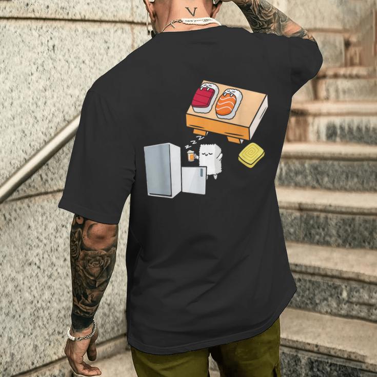 面白い寿司シャツ 日本の刺身 ビール冷蔵庫 メンズTシャツ バックプリント 彼への贈り物