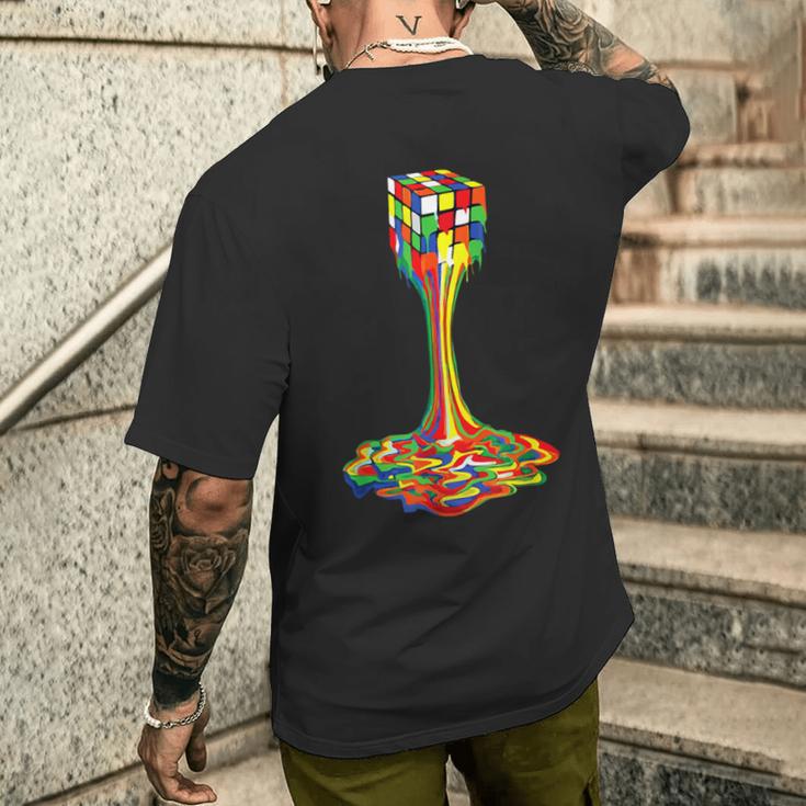面白い溶けるルービックルービックスルービックスプレイヤーキューブ愛好家。 メンズTシャツ バックプリント 彼への贈り物