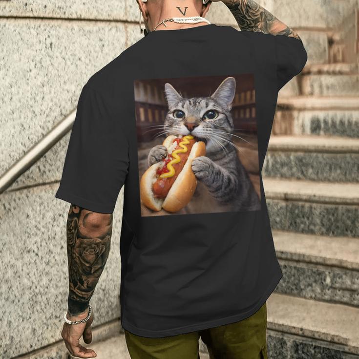 面白い猫を食べるホットドッグtシャツ リアルなタビーキャットフード ユーモア メンズTシャツ バックプリント 彼への贈り物