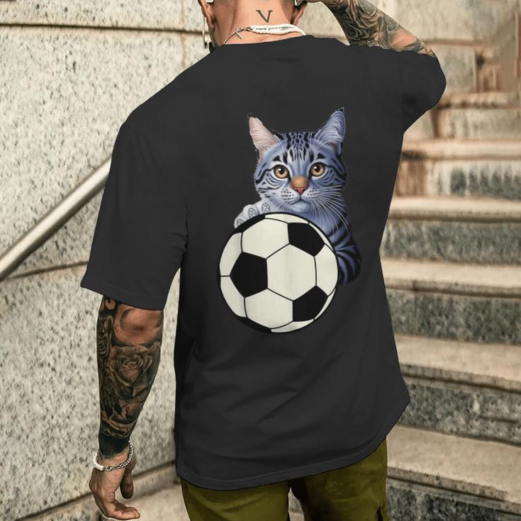 面白い猫サッカーボールグラフィック子猫のスポーツ愛好家のコスチューム メンズTシャツ バックプリント 彼への贈り物