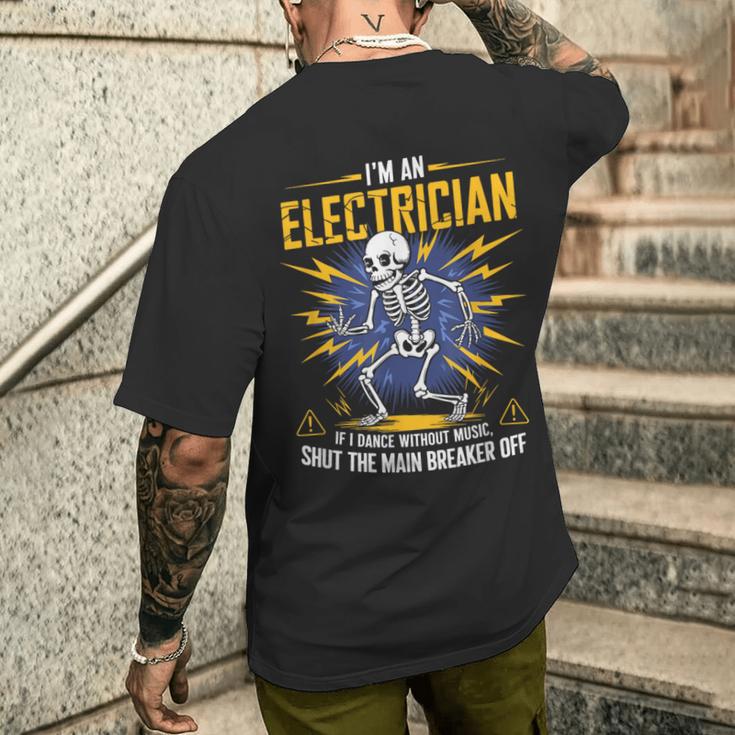 音楽なしで踊ったら私は電気技師だおもしろいスケルトン メンズTシャツ バックプリント 彼への贈り物