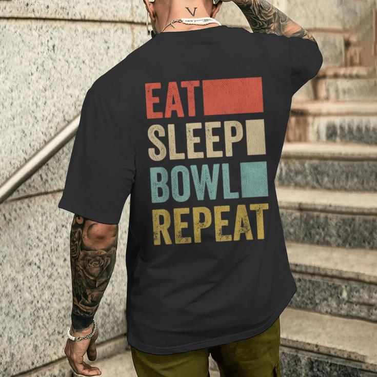 食べる眠るボウルを繰り返す おもしろボウリング メンズTシャツ バックプリント 彼への贈り物
