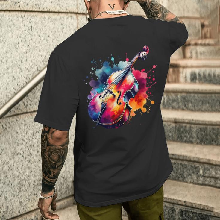 鮮やかなコントラバス アートワーク メンズTシャツ バックプリント 彼への贈り物