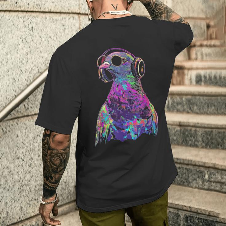 鳩 鳥モチーフ 動物 アート 音楽 ヘッドホン 鳩 メンズTシャツ バックプリント 彼への贈り物