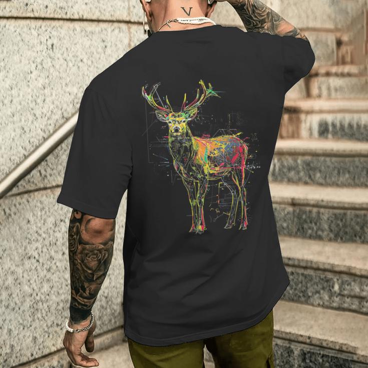 鹿 アートワーク 幾何学的 抽象 動物 グラフィック アート 鹿 メンズTシャツ バックプリント 彼への贈り物