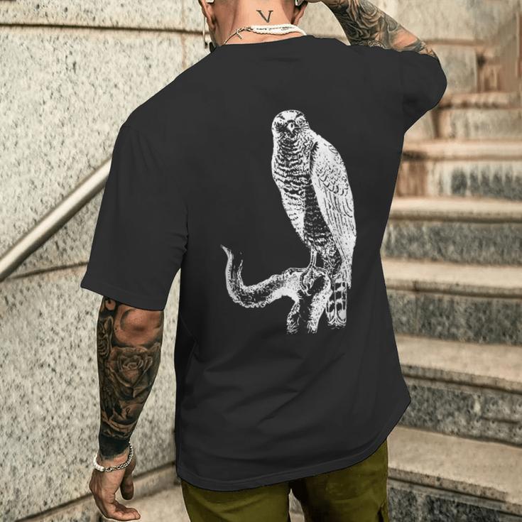 黒い線画 鷹 鳥獣戯画 メンズTシャツ バックプリント 彼への贈り物