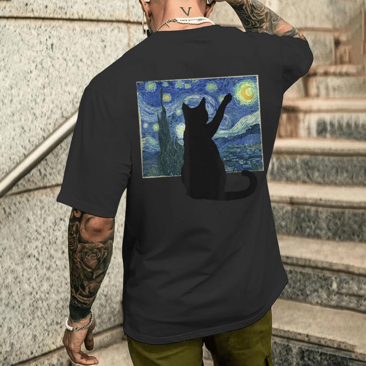 黒猫 星月夜 メンズTシャツ バックプリント 彼への贈り物