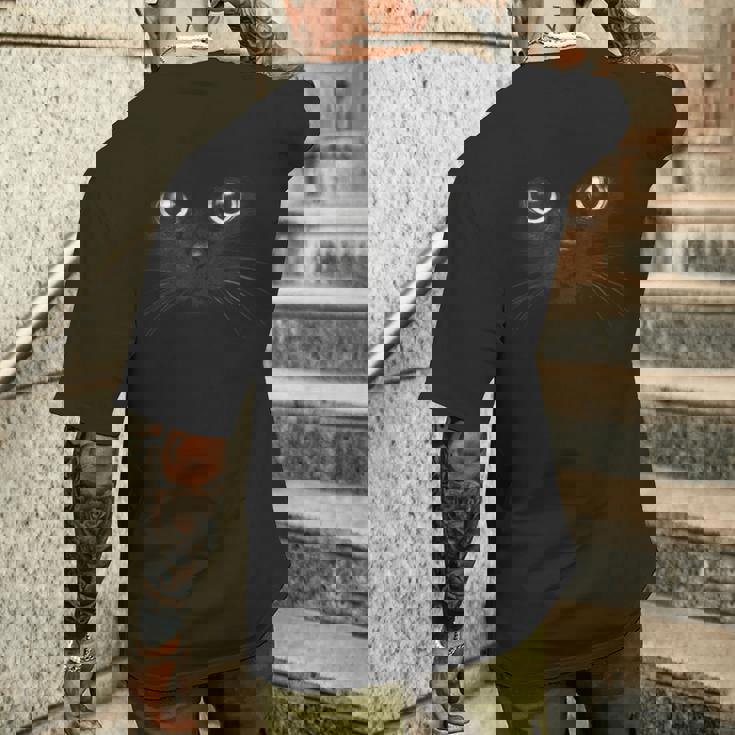 黒猫 顔 グラフィックデザイン 面白い猫 ハロウィンコスチューム メンズTシャツ バックプリント 彼への贈り物