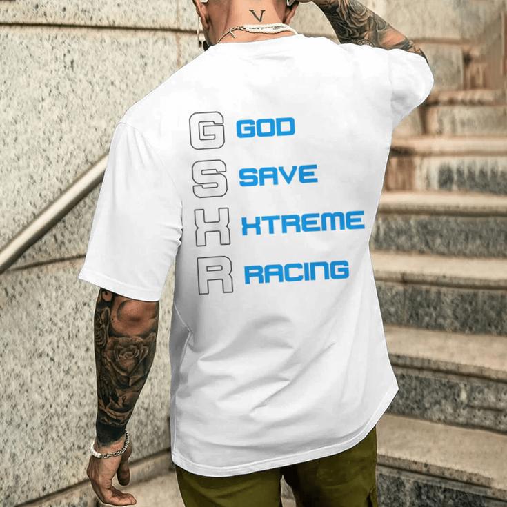 Gixxer、Evolution、Gsxr、ロードレース、オートバイ、オートバイ、バイク。 メンズTシャツ バックプリント 彼への贈り物