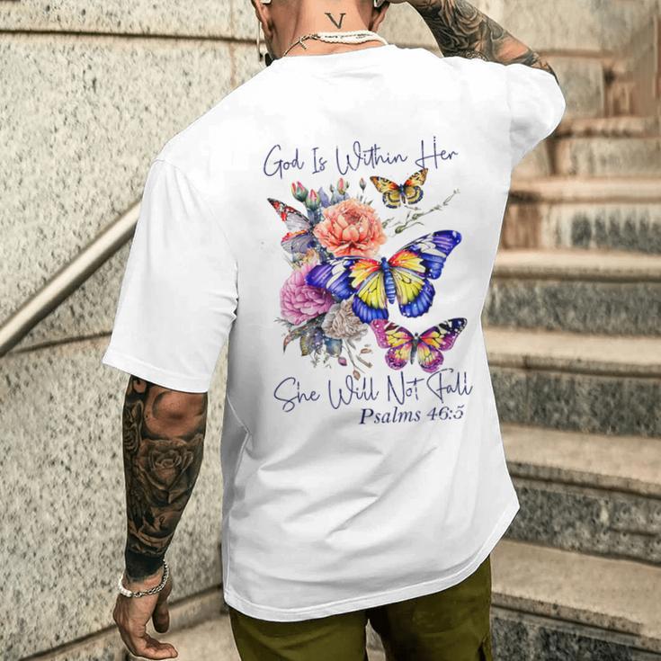 God Is Within Her Faith 聖句 詩篇 メンズTシャツ バックプリント 彼への贈り物