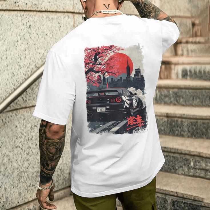 Jdm ドリフトレーシングカー 日本桜アート 背面 メンズTシャツ バックプリント 彼への贈り物