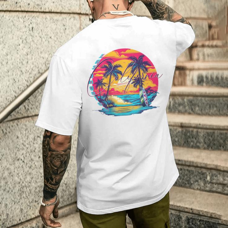 Los Angeles California、サーフィンサーフボードレトロ メンズTシャツ バックプリント 彼への贈り物