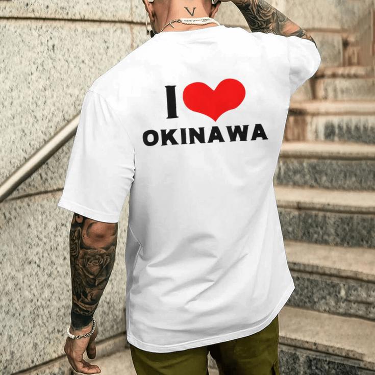 I Love Okinawa 愛 ハート 沖縄 沖縄県 日本 お土産 かわいい おしゃれ メンズTシャツ バックプリント 彼への贈り物