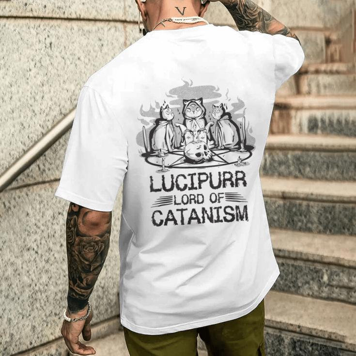 Lucipurr 黒猫 魔法 悪魔 猫 ルシファー オカルティズム メンズTシャツ バックプリント 彼への贈り物