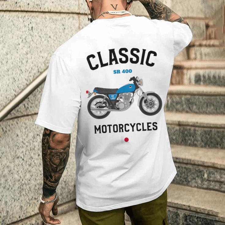 Sr 400 ブルー クラシックバイク モーターサイクリスト オートバイ メンズTシャツ バックプリント 彼への贈り物