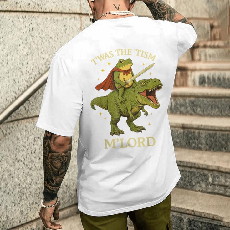 Twas The Tism M'lord Frog ライディング 恐竜 ファンタジー 中世 メンズTシャツ バックプリント 彼への贈り物