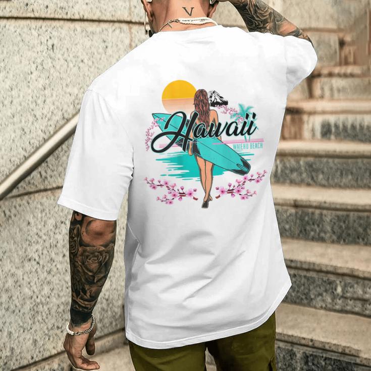 Waiehu Beach Hawaii、サーフィンサーフボードレトロ メンズTシャツ バックプリント 彼への贈り物