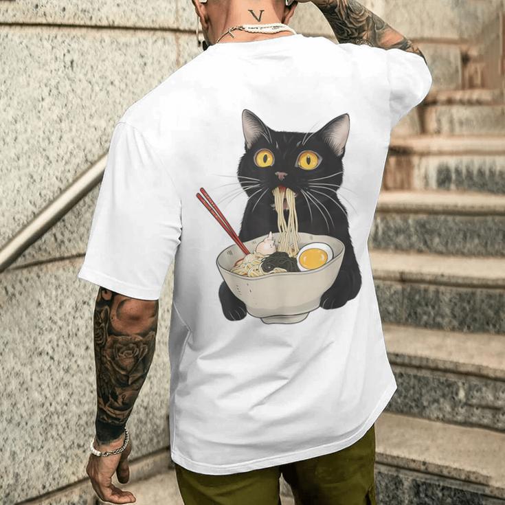 おもしろ猫 ラーメン ヴィンテージ 和麺 メンズTシャツ バックプリント 彼への贈り物