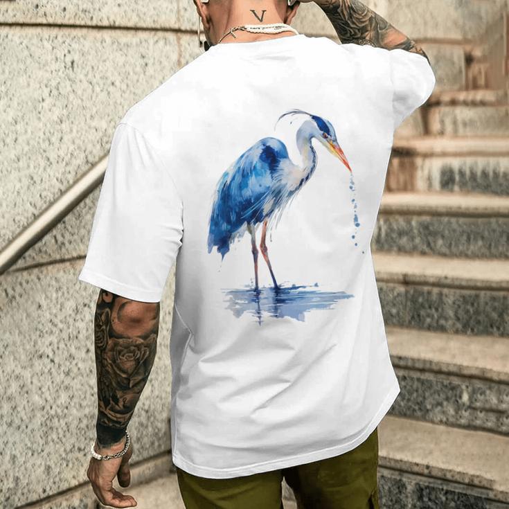 アオサギ バードウォッチング メンズTシャツ バックプリント 彼への贈り物