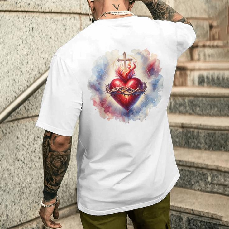 イエスの聖心 カトリック 献身 信仰 メンズTシャツ バックプリント 彼への贈り物