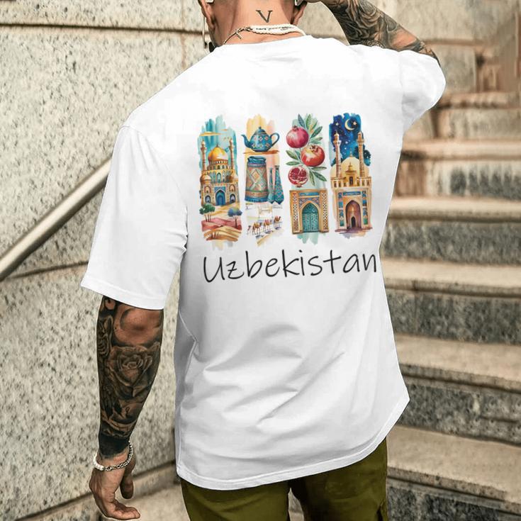 ウズベキスタン ブラシストローク ウズベキスタン 休暇のお土産 ウズベキスタン メンズTシャツ バックプリント 彼への贈り物