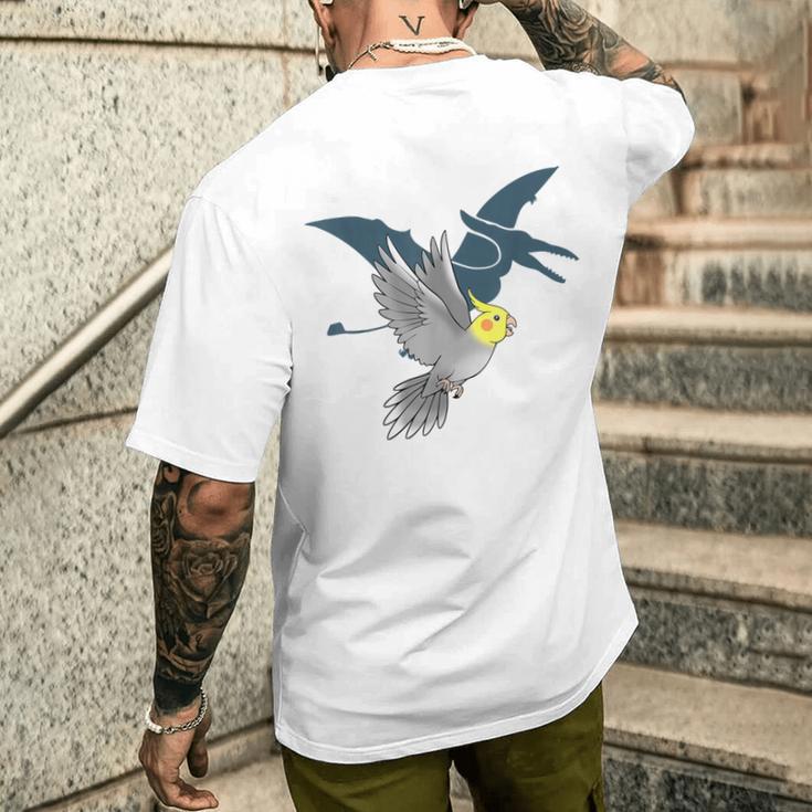 オウム 恐竜 オカメインコ テロダクティルシャドウ メンズTシャツ バックプリント 彼への贈り物