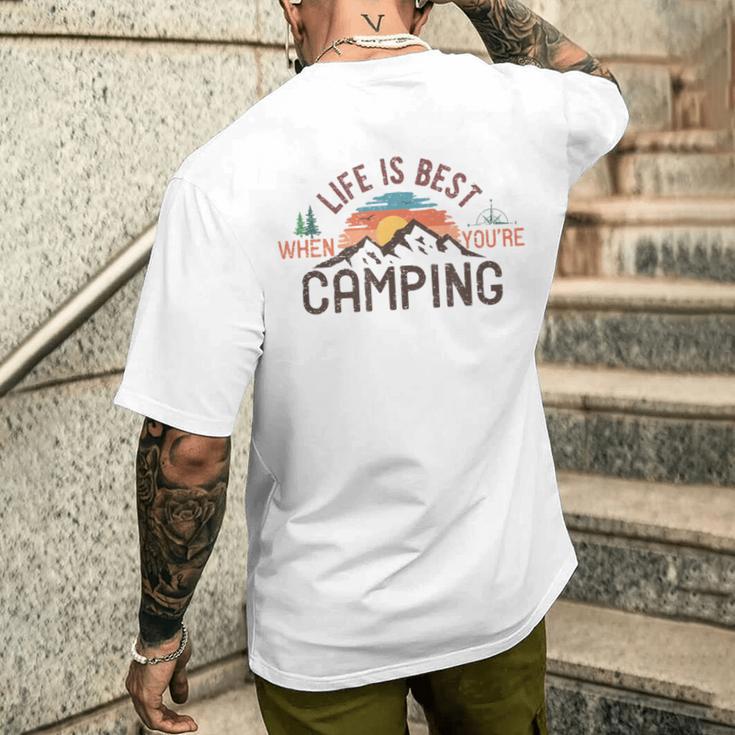キャンプ おもしろ 楽しい 登山 キャンプしているときが人生最高 メンズTシャツ バックプリント 彼への贈り物