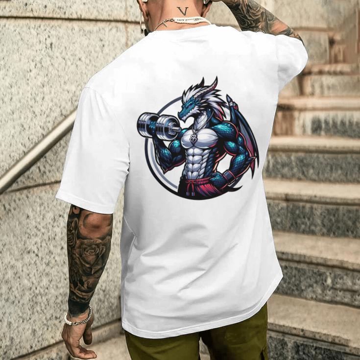 キュートでかわいいグラフィックのドラゴンが筋肉質のシックスパックを表示 長袖tシャツ メンズTシャツ バックプリント 彼への贈り物