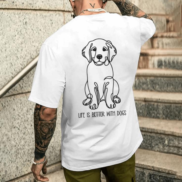 ゴールデンレトリバー シルエット ラインアート 犬と暮らす幸せ メッセージデザイン メンズTシャツ バックプリント 彼への贈り物