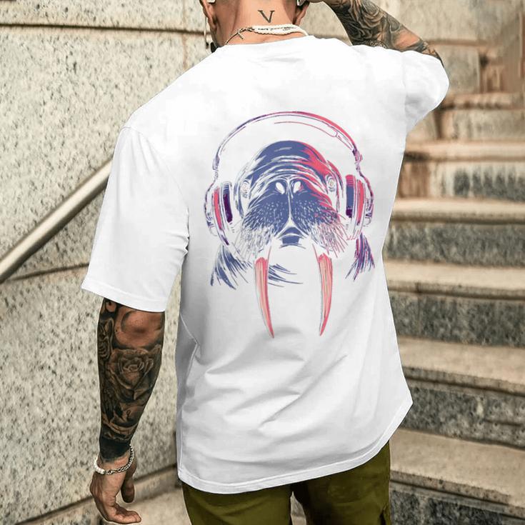 セイウチ ゲーミング 音楽 ヘッドフォン レトロ クール メンズTシャツ バックプリント 彼への贈り物