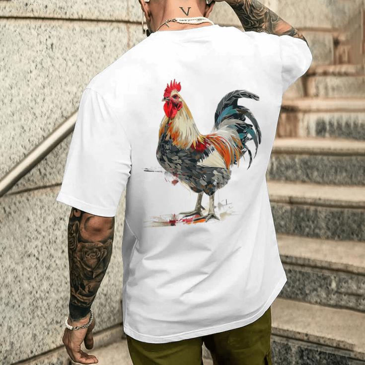 ニワトリ 動物 カラフル 動物園 絵画 イラスト ニワトリ メンズTシャツ バックプリント 彼への贈り物