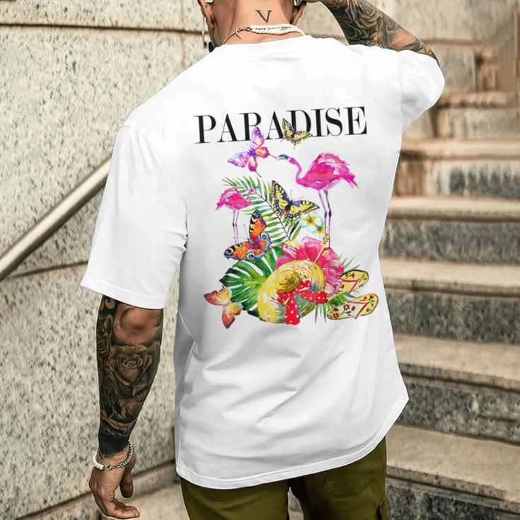 ハワイアンフラワー パラダイス 蝶 ハワイ プリント メンズTシャツ バックプリント 彼への贈り物