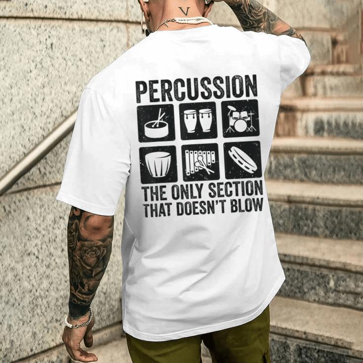 パーカッションパーカッション奏者 ドラムセット ドラムドラマー メンズTシャツ バックプリント 彼への贈り物