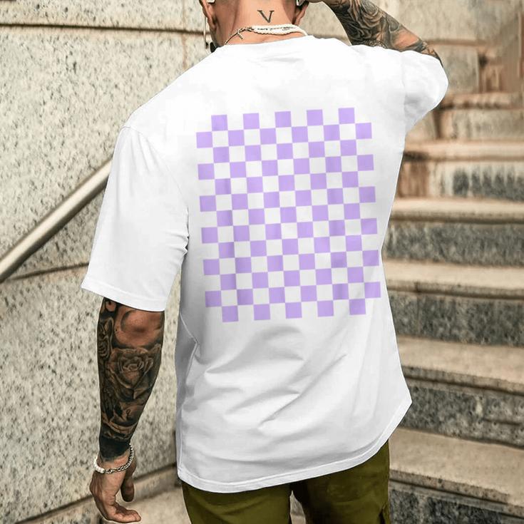 パープルラベンダーチェッカーボード メンズTシャツ バックプリント 彼への贈り物