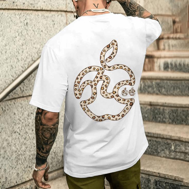 ヒョウ柄 りんご フルーツ ひらがな 隠し文字 タイポグラフィ ユニーク おもしろみ デザイン メンズTシャツ バックプリント 彼への贈り物
