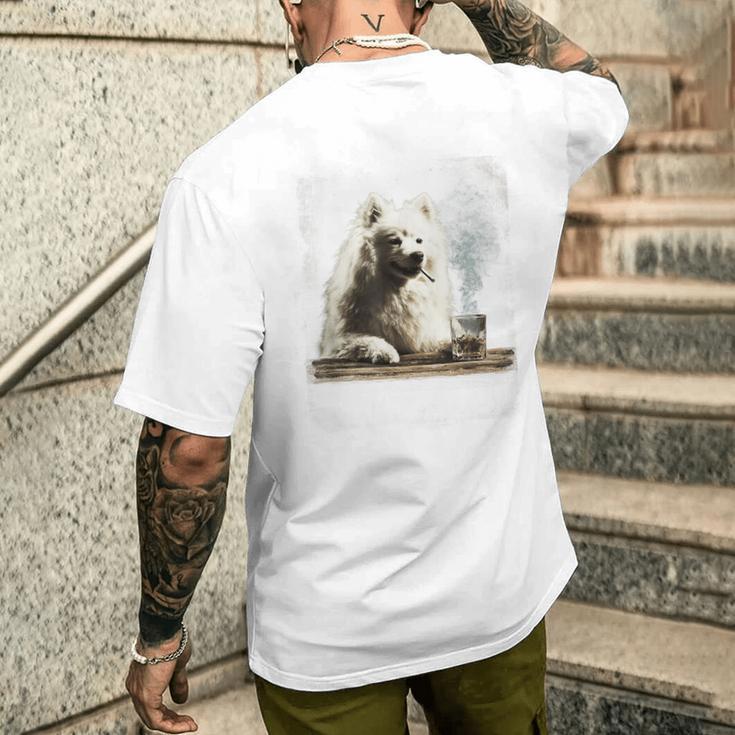 ビンテージ 喫煙 アメリカン エスキモー面白犬 父の日 メンズTシャツ バックプリント 彼への贈り物