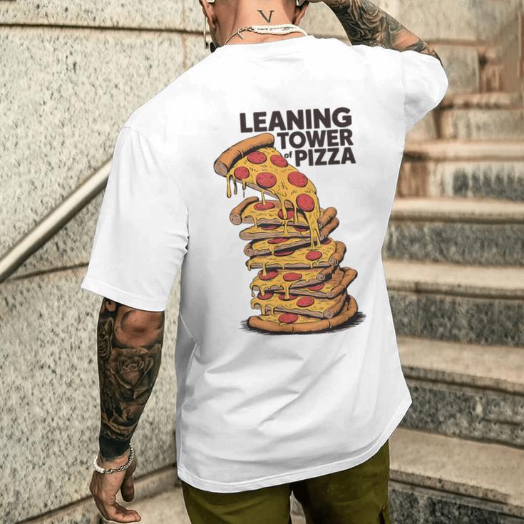 ピザ愛好家のためのピザの斜塔 メンズTシャツ バックプリント 彼への贈り物