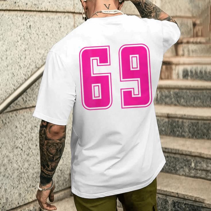 ピンク色背番号 69 チーム短大スポーツピンク色背番号付きユニフォーム メンズTシャツ バックプリント 彼への贈り物