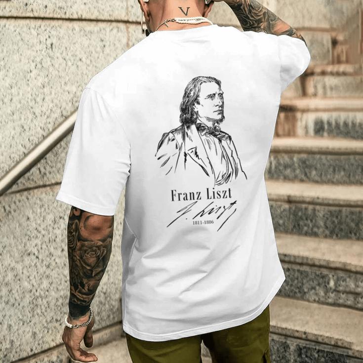 フランツ・リスト、クラシック音楽 ピアノ-Franz Liszt Classical Music-Piano メンズTシャツ バックプリント 彼への贈り物