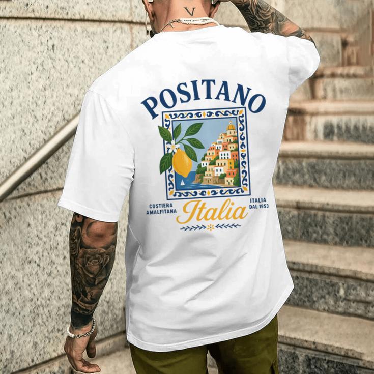 ポジターノ イタリア アマルフィ海岸 レトロ レモン 夏 バイブ グラフィック メンズTシャツ バックプリント 彼への贈り物