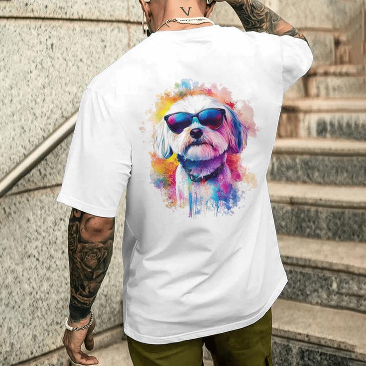 マルチーズ 犬 グラフィック ペット アートワーク サングラス マルチーズ メンズTシャツ バックプリント 彼への贈り物